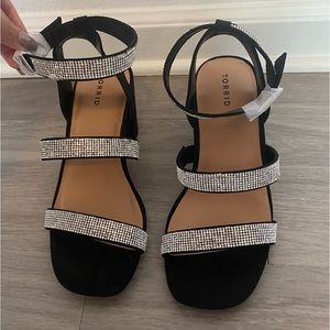 Size 7.5 wide - Torrid rhinestone strappy block heels